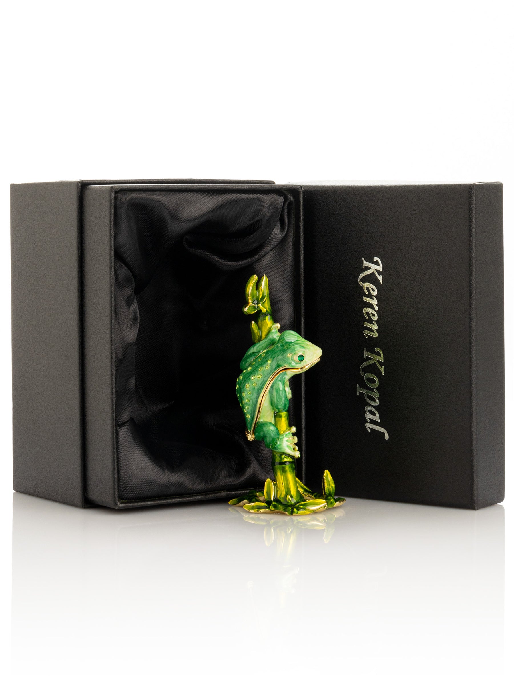 Keren Kopal Green Frog on Bamboo Trinket Box