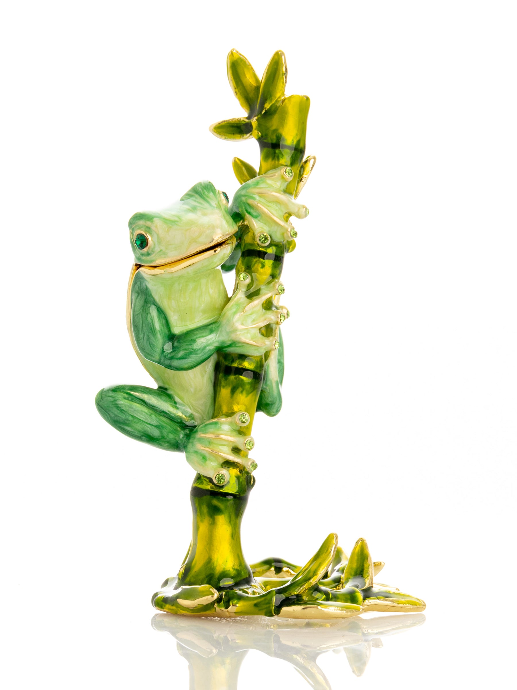 Keren Kopal Green Frog on Bamboo Trinket Box