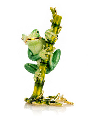 Keren Kopal Green Frog on Bamboo Trinket Box