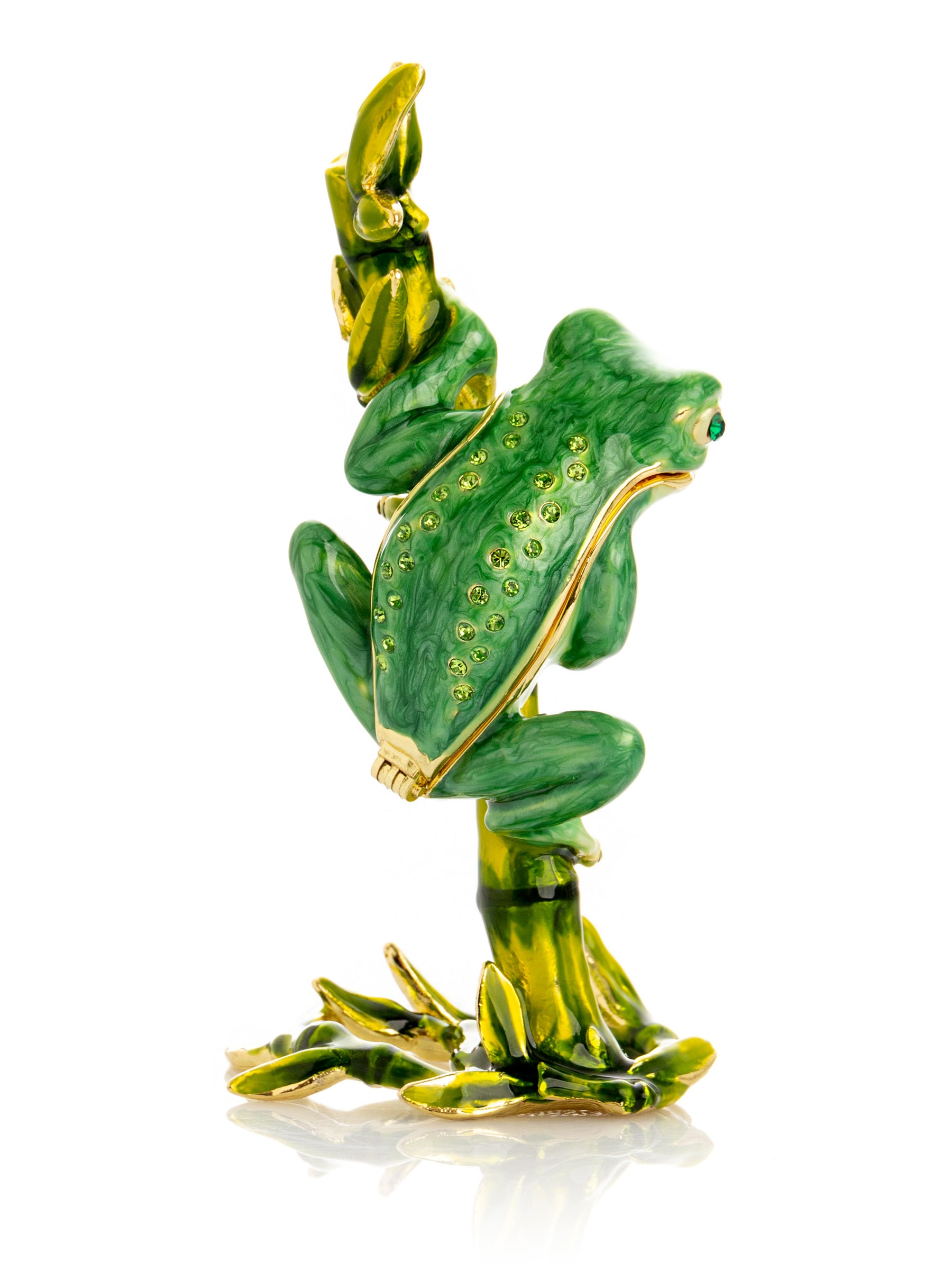 Keren Kopal Green Frog on Bamboo Trinket Box