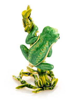 Keren Kopal Green Frog on Bamboo Trinket Box
