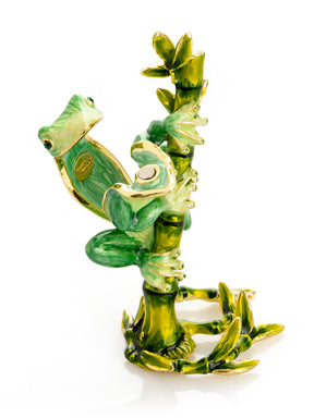 Keren Kopal Green Frog on Bamboo Trinket Box