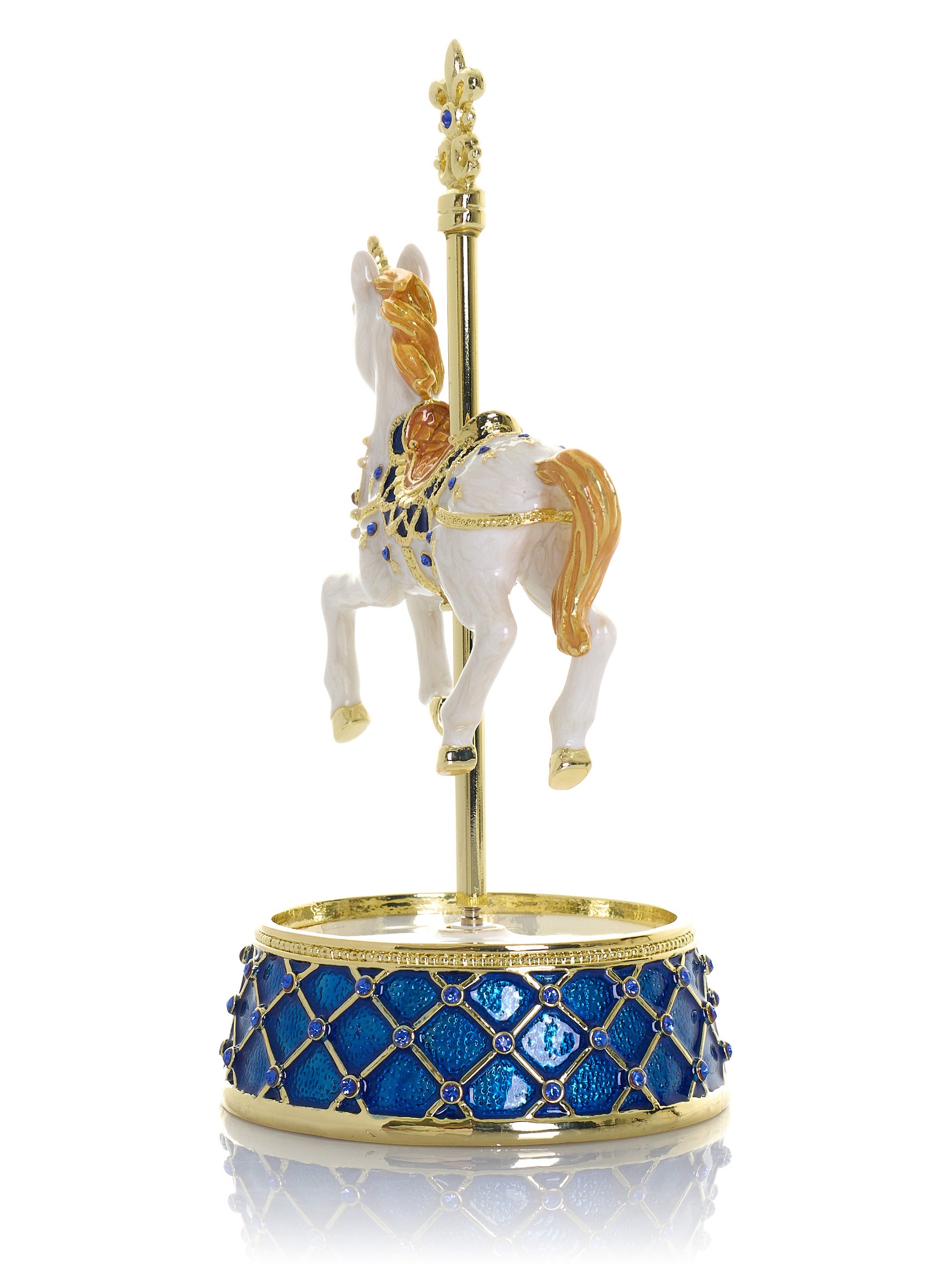 Keren Kopal White Unicorn Carousel Horse Music Box