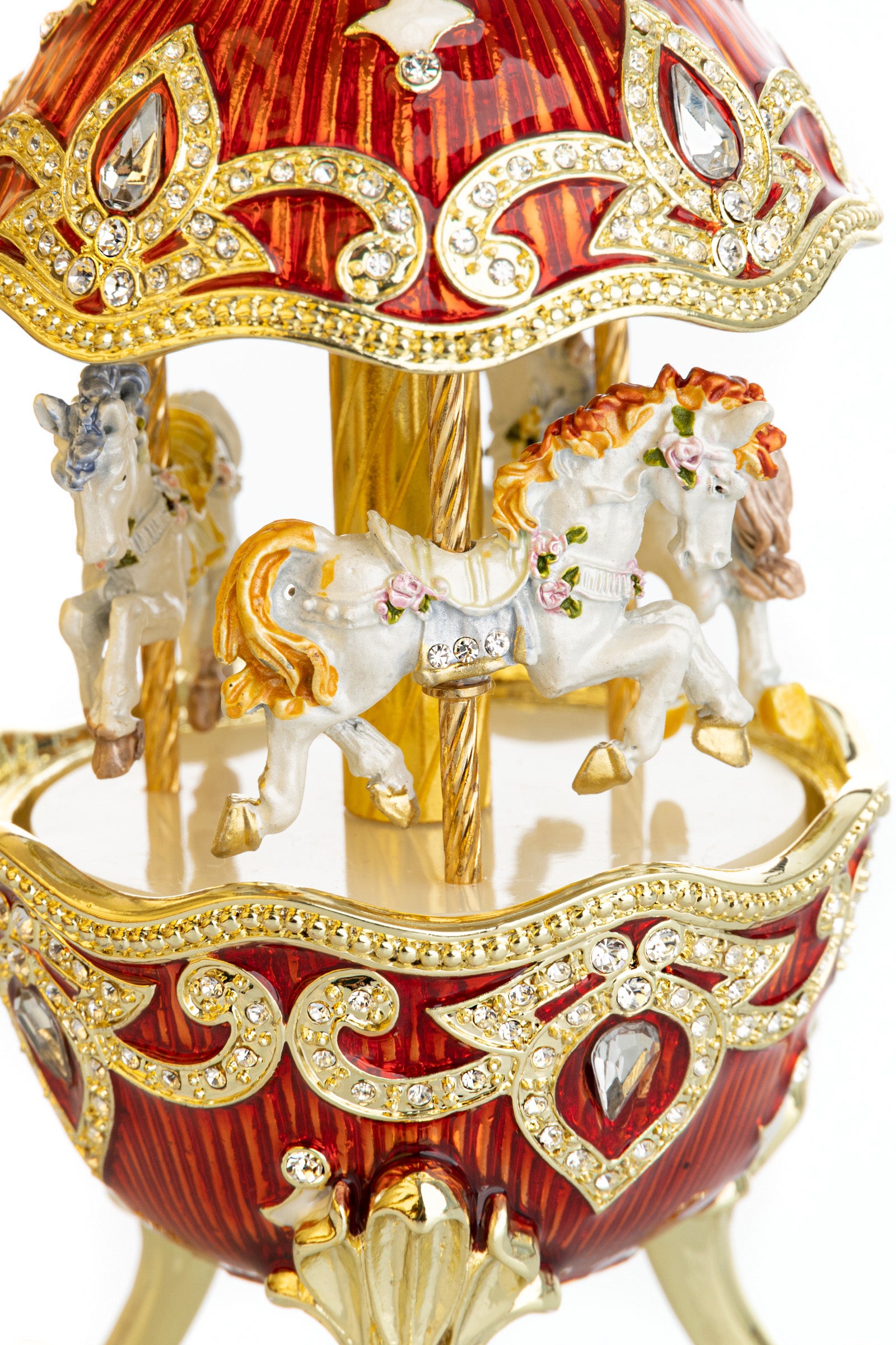 Keren Kopal Red Wind up Horse Carousel Faberge Style Egg