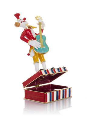 Musical Circus Clown with Turquoise Guitar Trinket Box