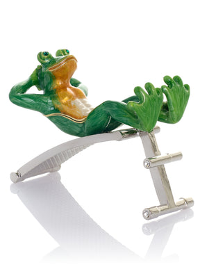 Keren Kopal Grüner Frosch beim Training auf der Bank Schmuckkästchen