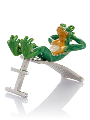 Keren Kopal Grüner Frosch beim Training auf der Bank Schmuckkästchen