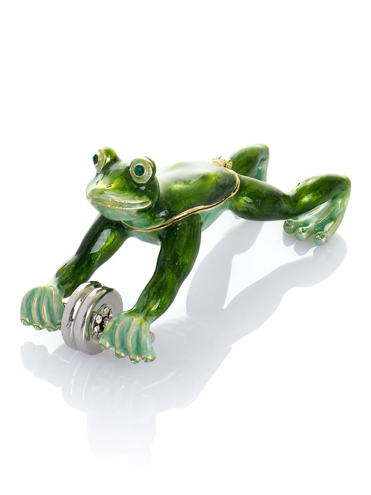 Frog Exercising with Ab Roller Trinket Box