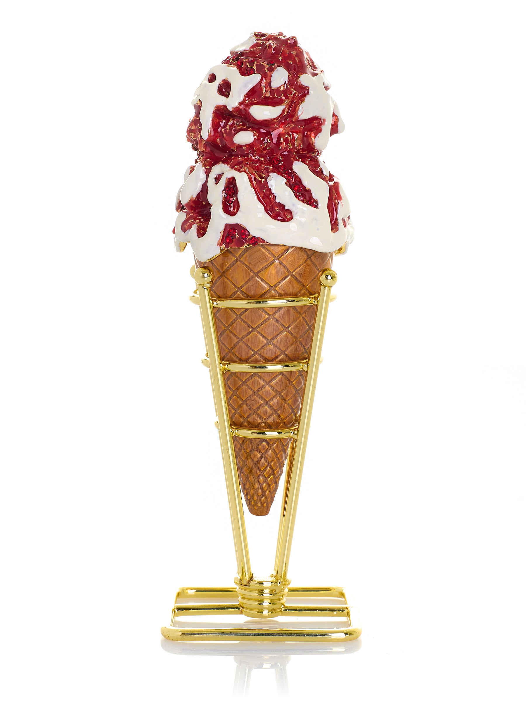 Strawberry Cream & Vanilla Swirl Ice Cream Cone Trinket Box