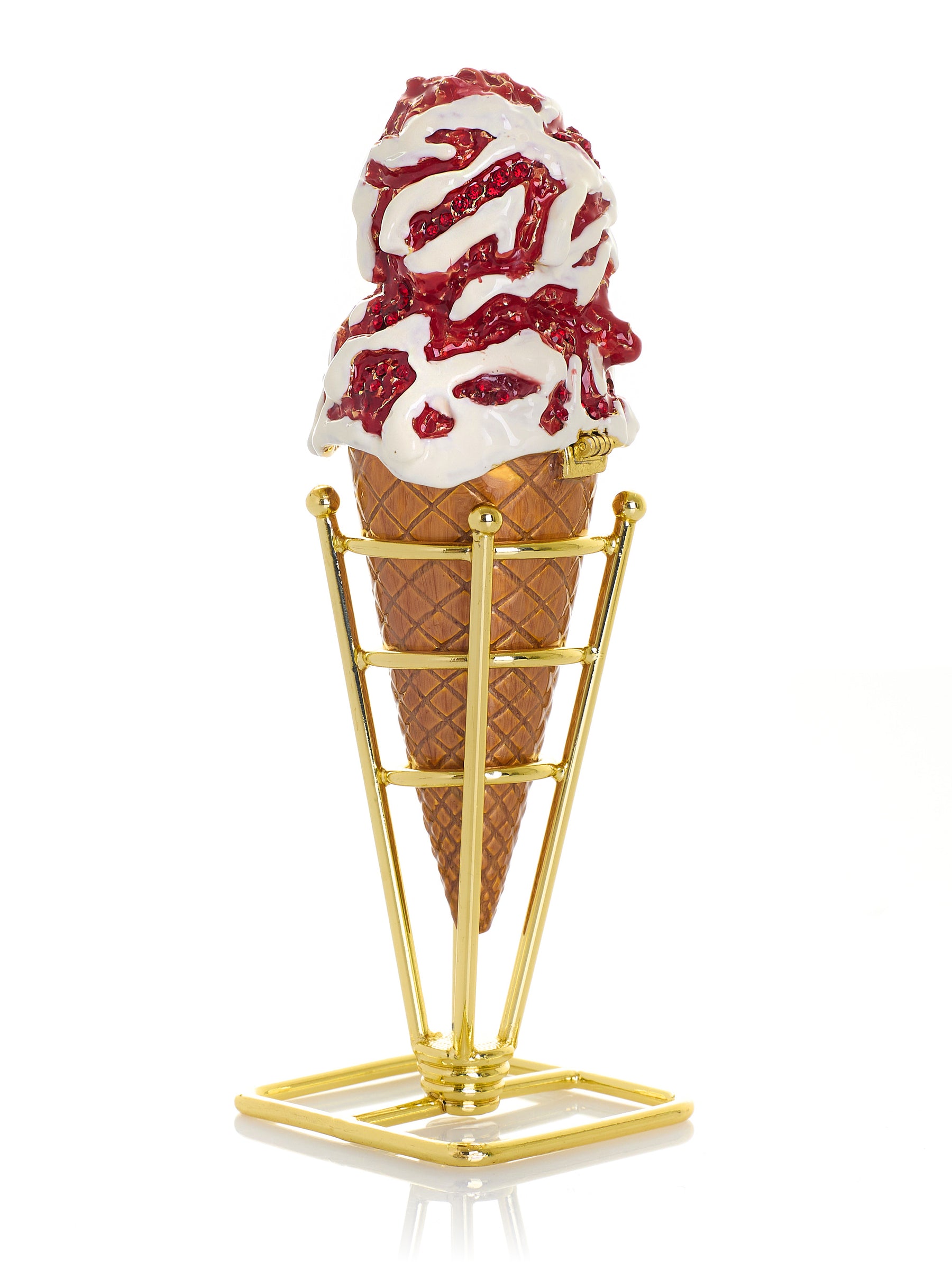 Strawberry Cream & Vanilla Swirl Ice Cream Cone Trinket Box