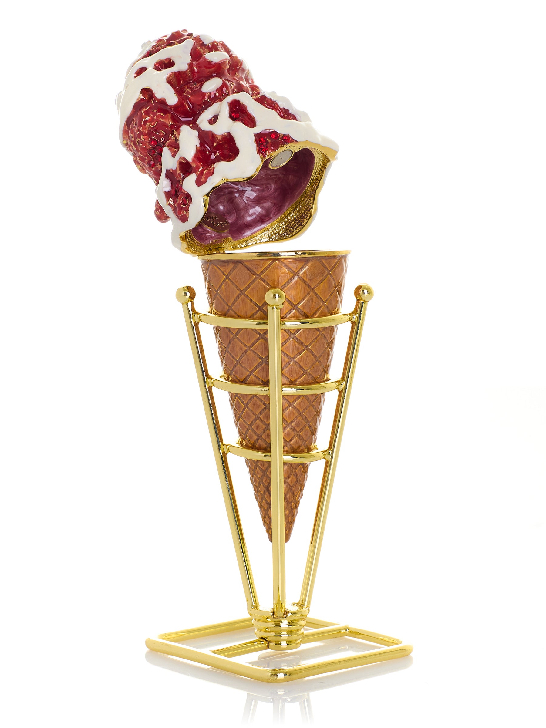 Strawberry Cream & Vanilla Swirl Ice Cream Cone Trinket Box
