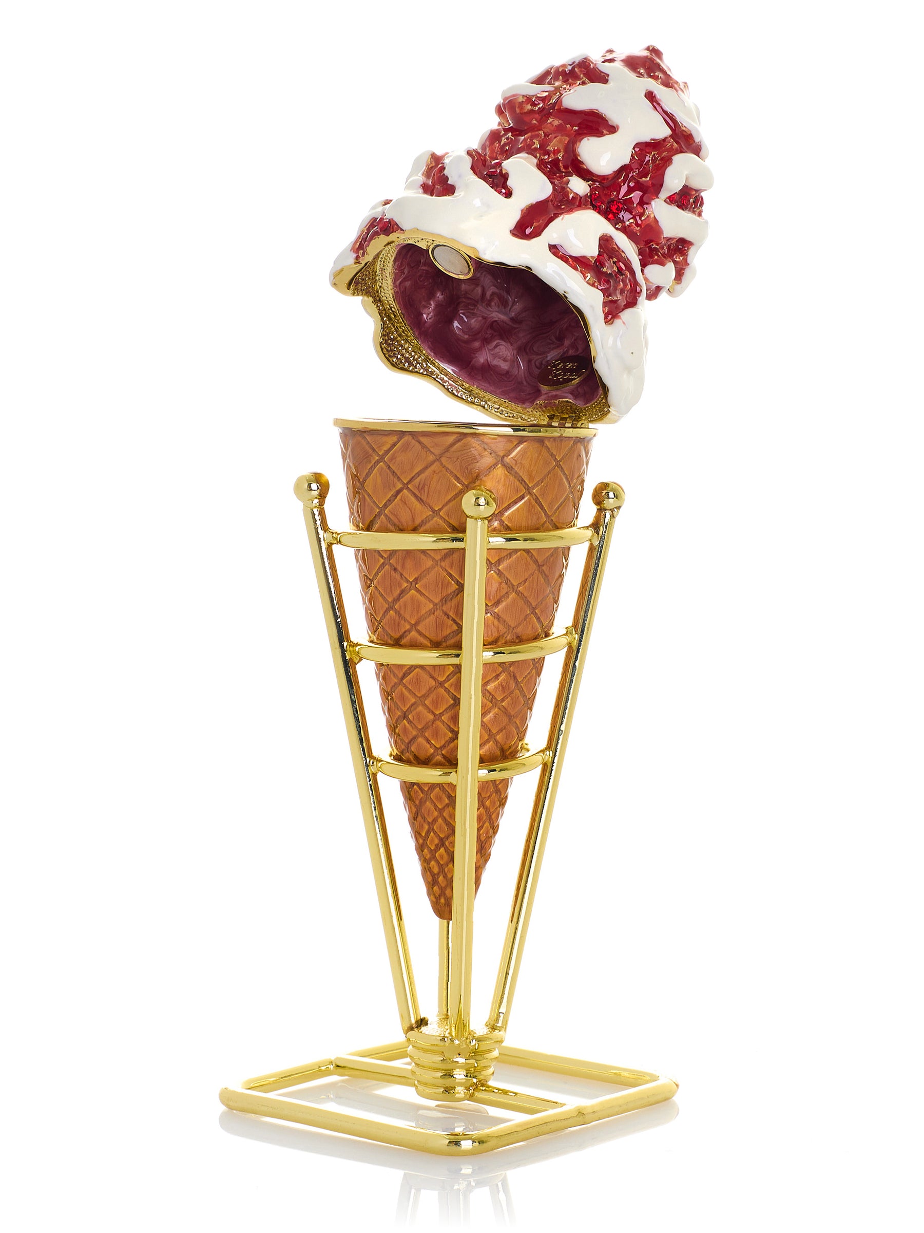 Strawberry Cream & Vanilla Swirl Ice Cream Cone Trinket Box