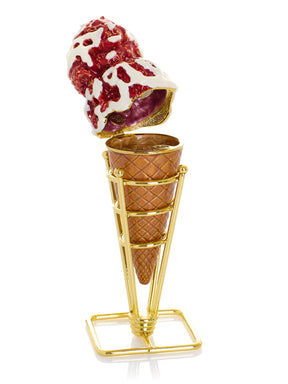 Strawberry Cream & Vanilla Swirl Ice Cream Cone Trinket Box
