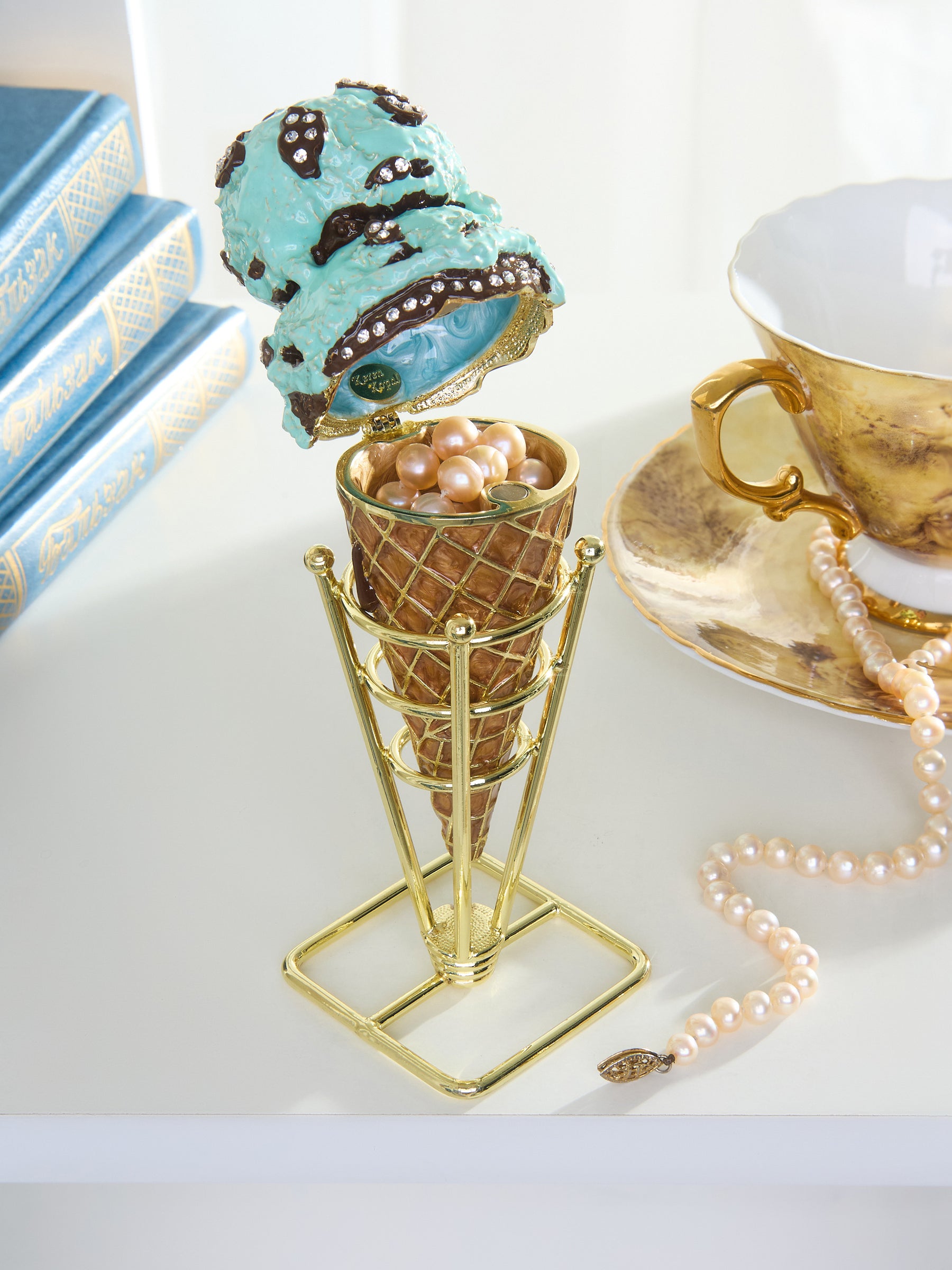 Summer Special Mint Chocolate Chip Ice Cream Cone Trinket Box