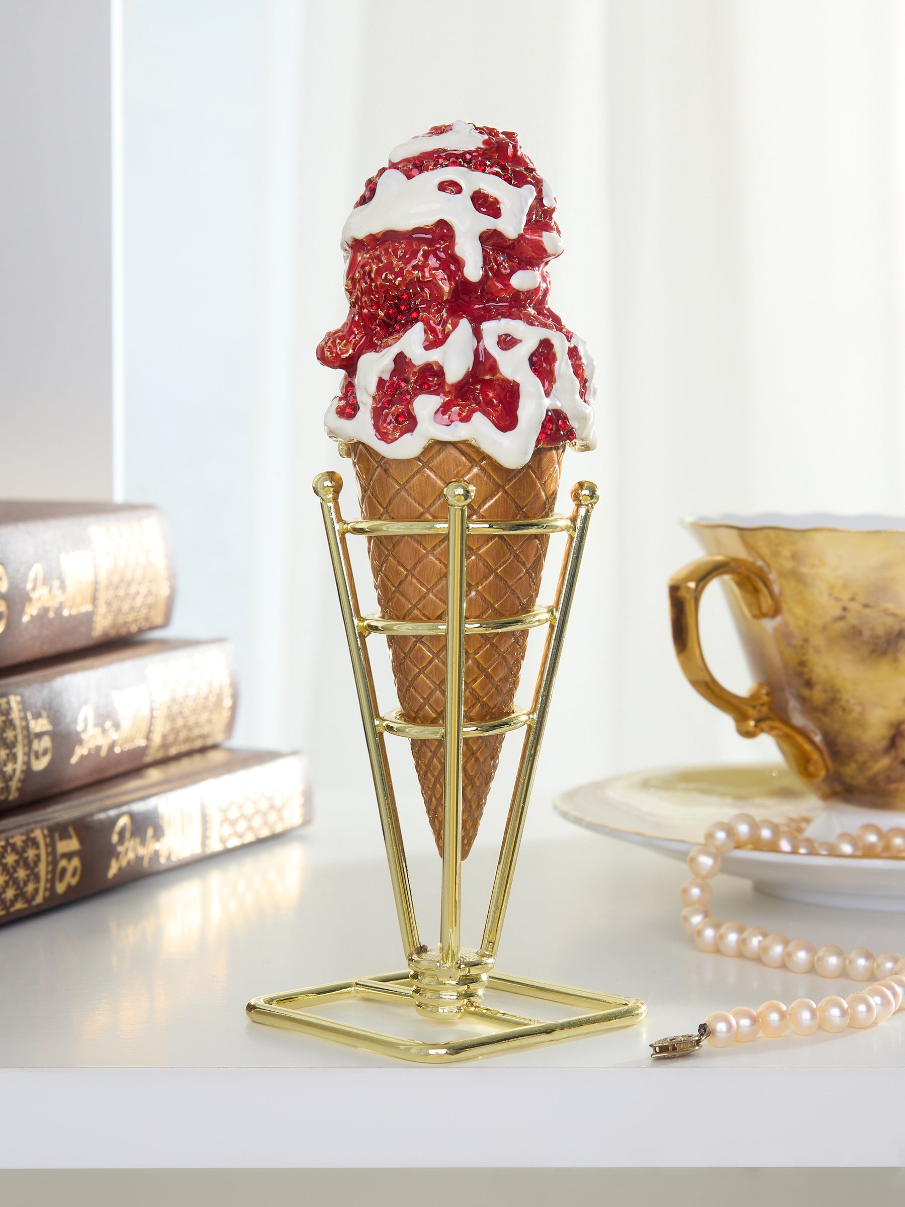Strawberry Cream & Vanilla Swirl Ice Cream Cone Trinket Box