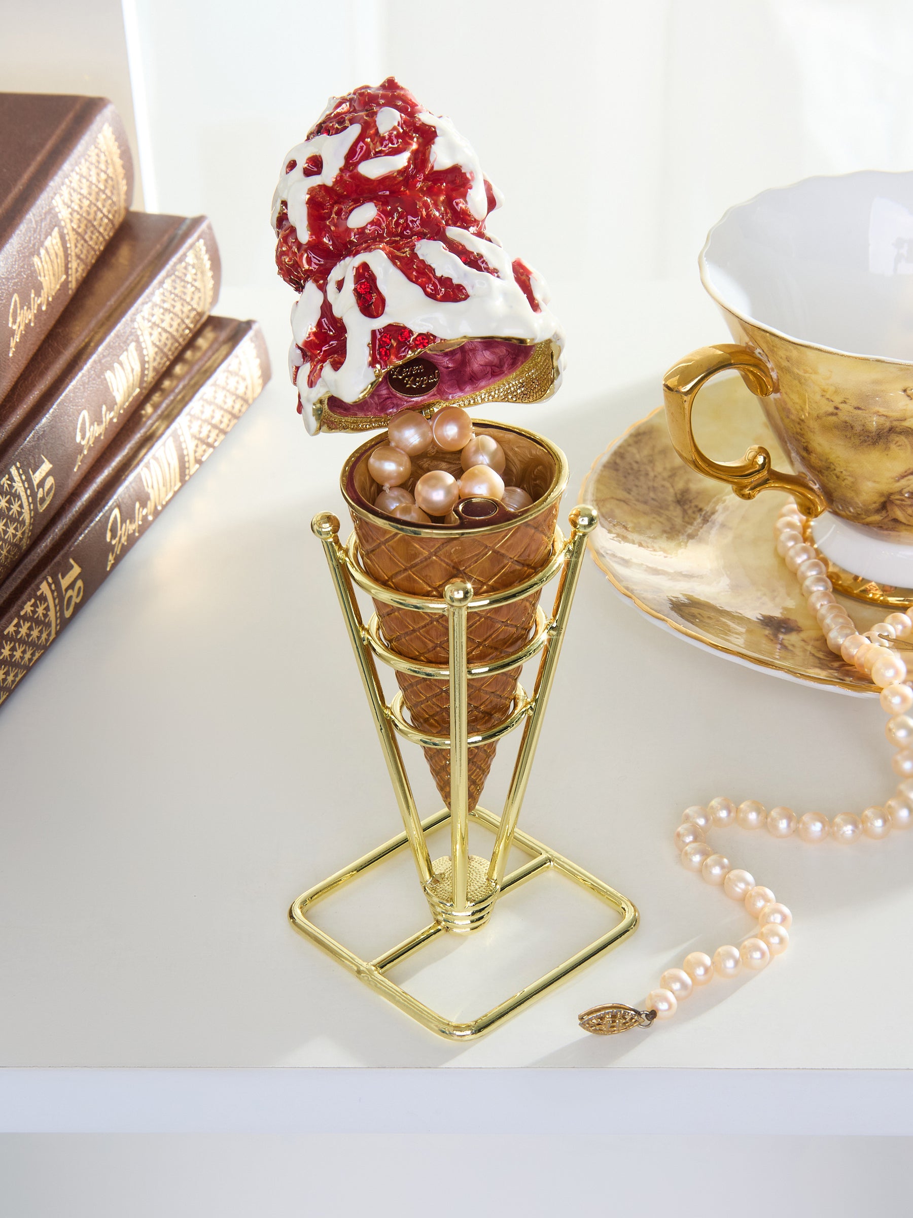 Strawberry Cream & Vanilla Swirl Ice Cream Cone Trinket Box