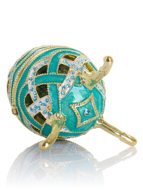 Boîte à bijoux musicale œuf à treillis turquoise tissé - Le Lac des Cygnes de Tchaïkovski