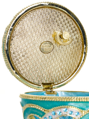 Boîte à bijoux musicale œuf à treillis turquoise tissé - Le Lac des Cygnes de Tchaïkovski