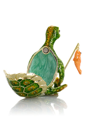 Turtle Fishing for a Goldfish Trinket Box