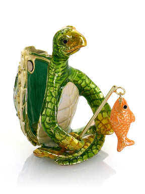 Turtle Fishing for a Goldfish Trinket Box