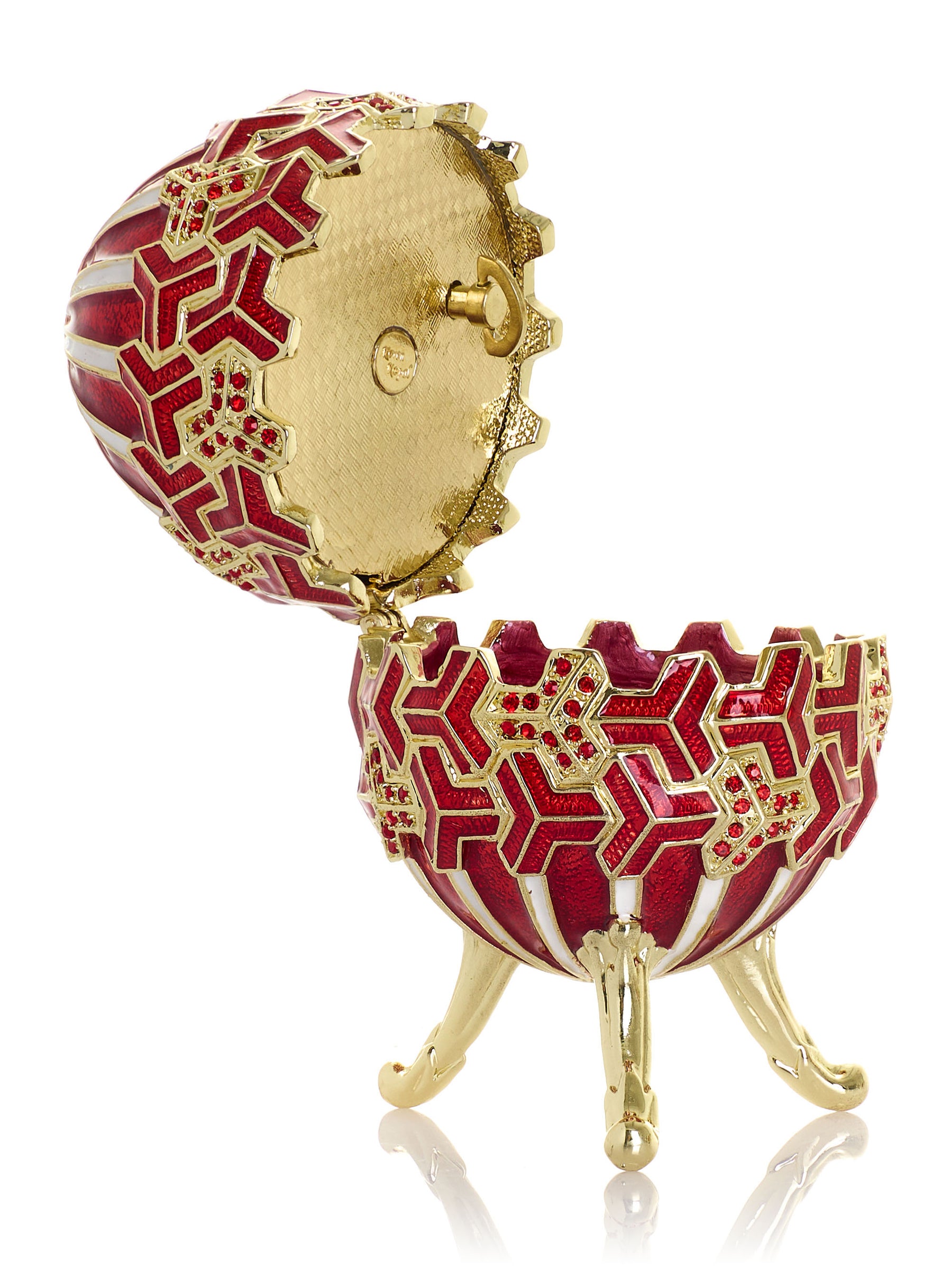 ביצת מוזיקלית גיאומטרית אדומה וזהובה קופסת תכשיטים - ברבורון האגם מאת צ'ייקובסקי