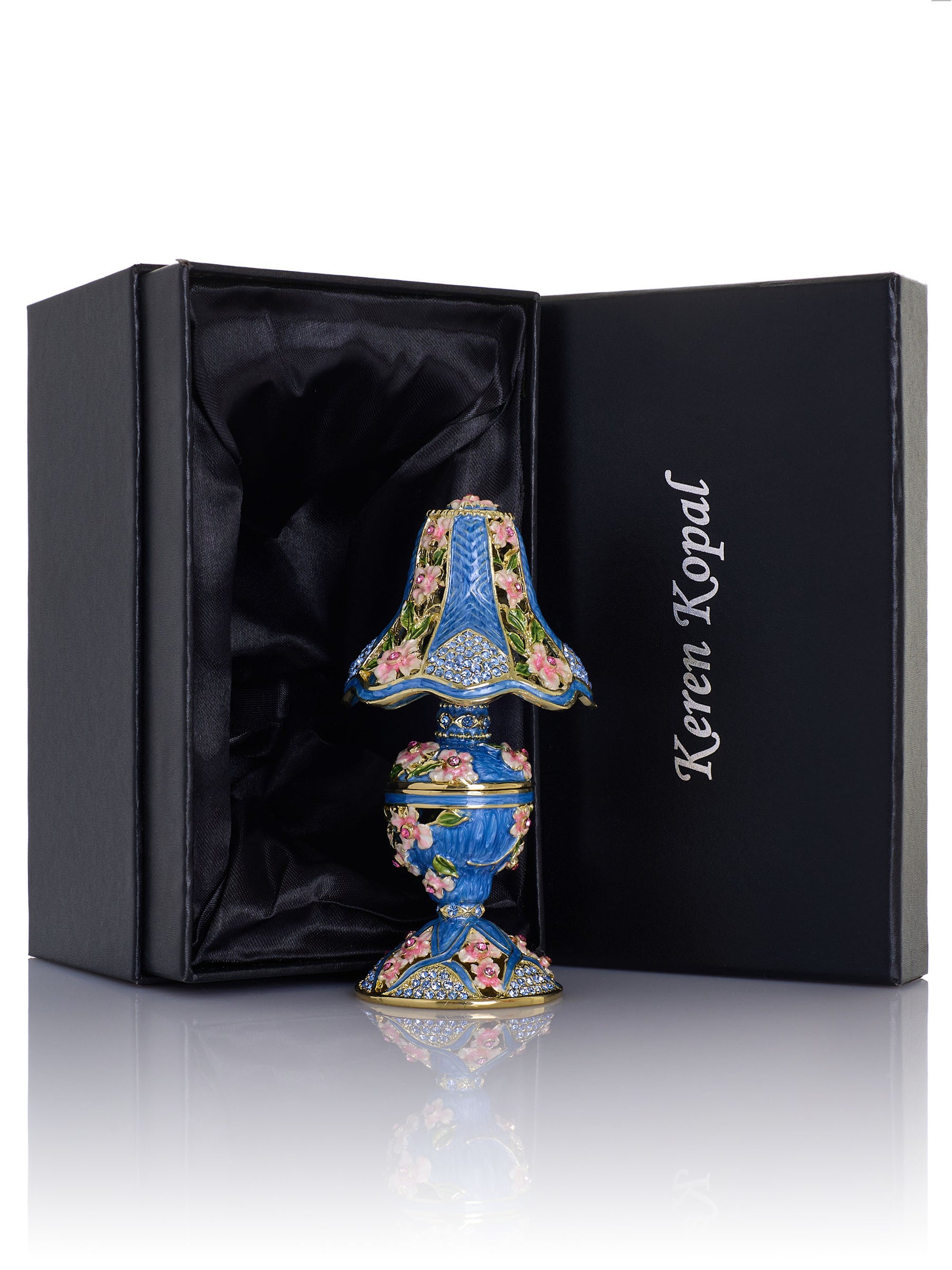 Royal Blue Classic Lamp Decorated with Pink Flowers