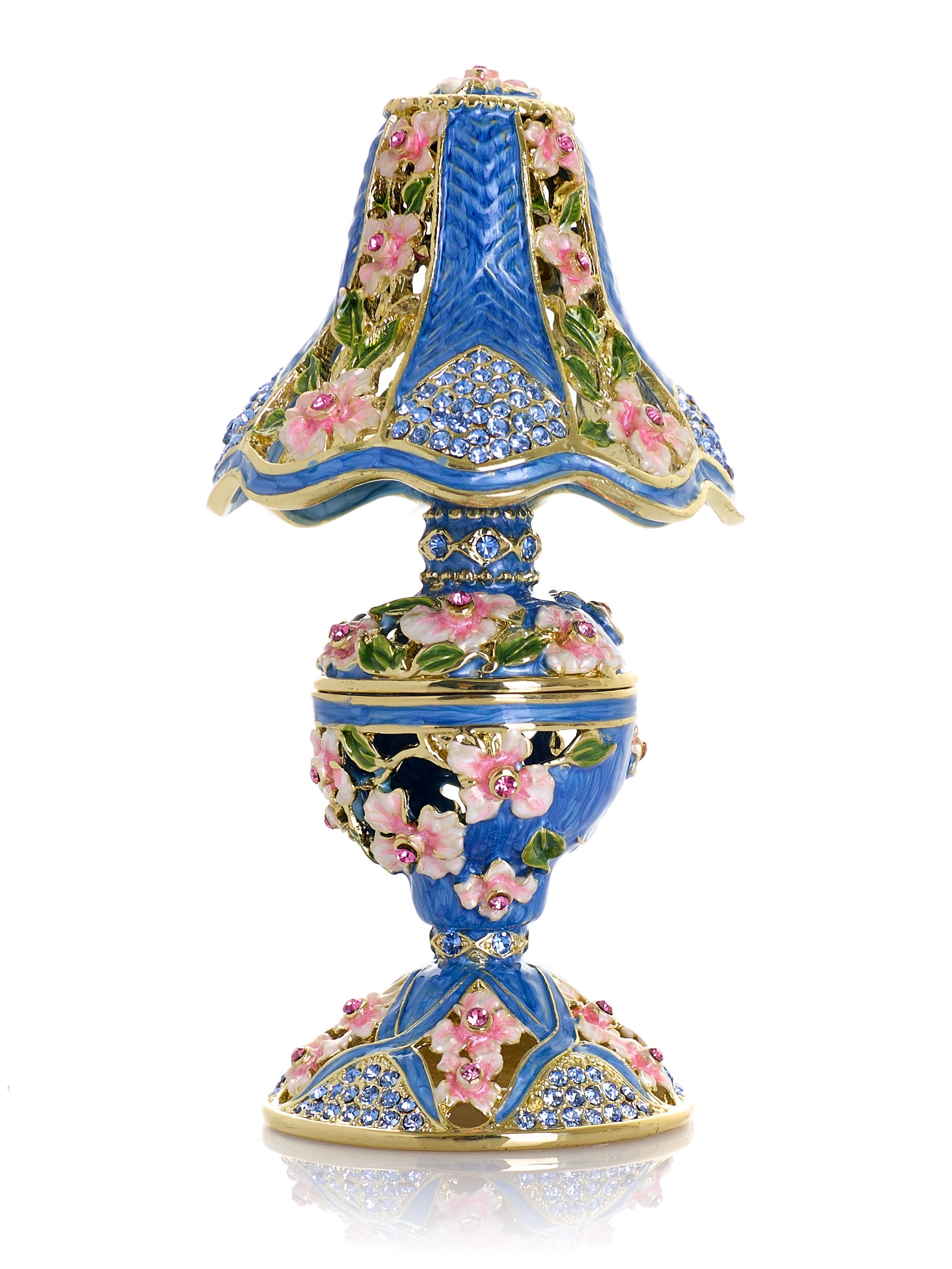 Royal Blue Classic Lamp Decorated with Pink Flowers