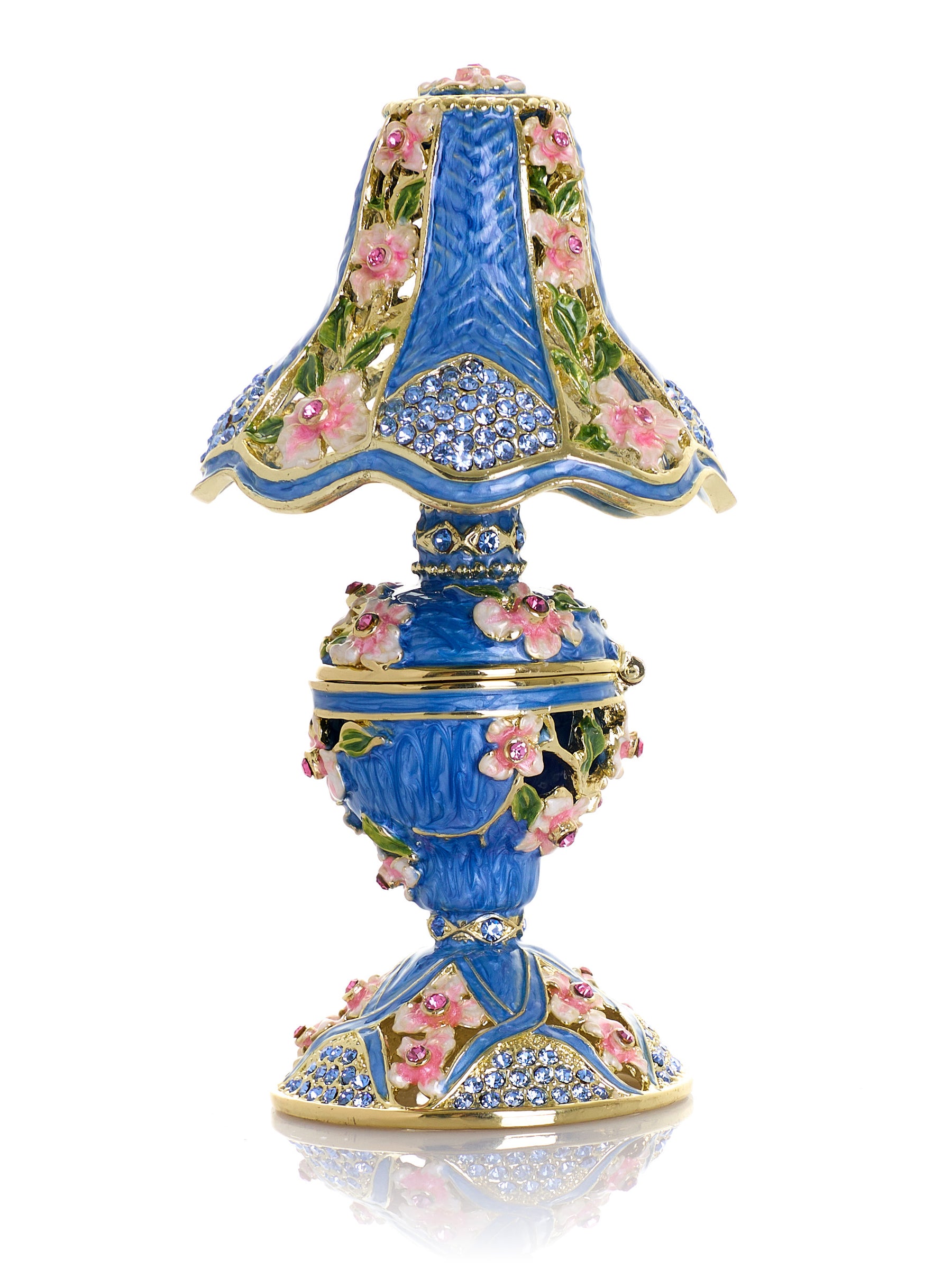 Royal Blue Classic Lamp Decorated with Pink Flowers