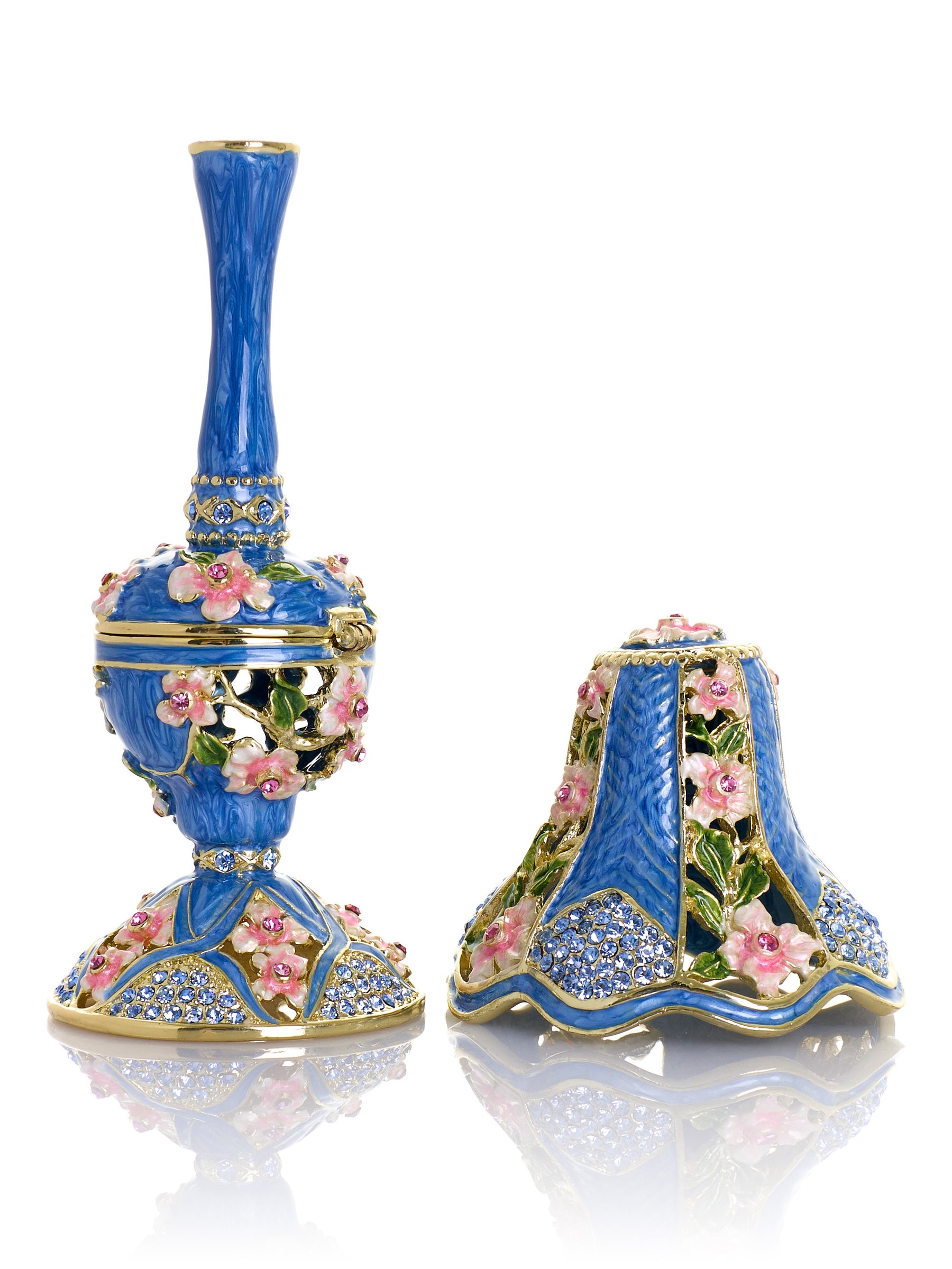 Royal Blue Classic Lamp Decorated with Pink Flowers