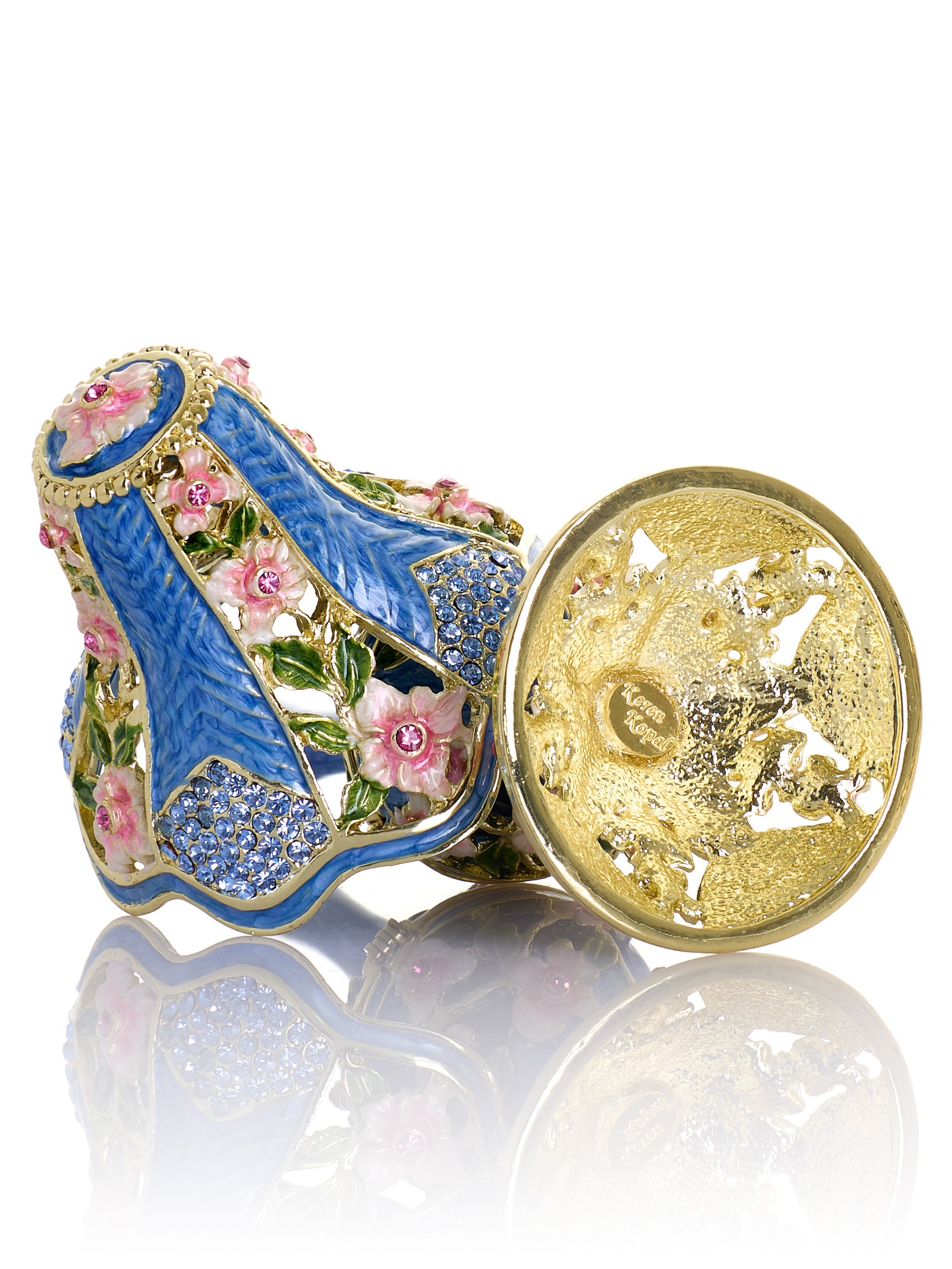 Royal Blue Classic Lamp Decorated with Pink Flowers