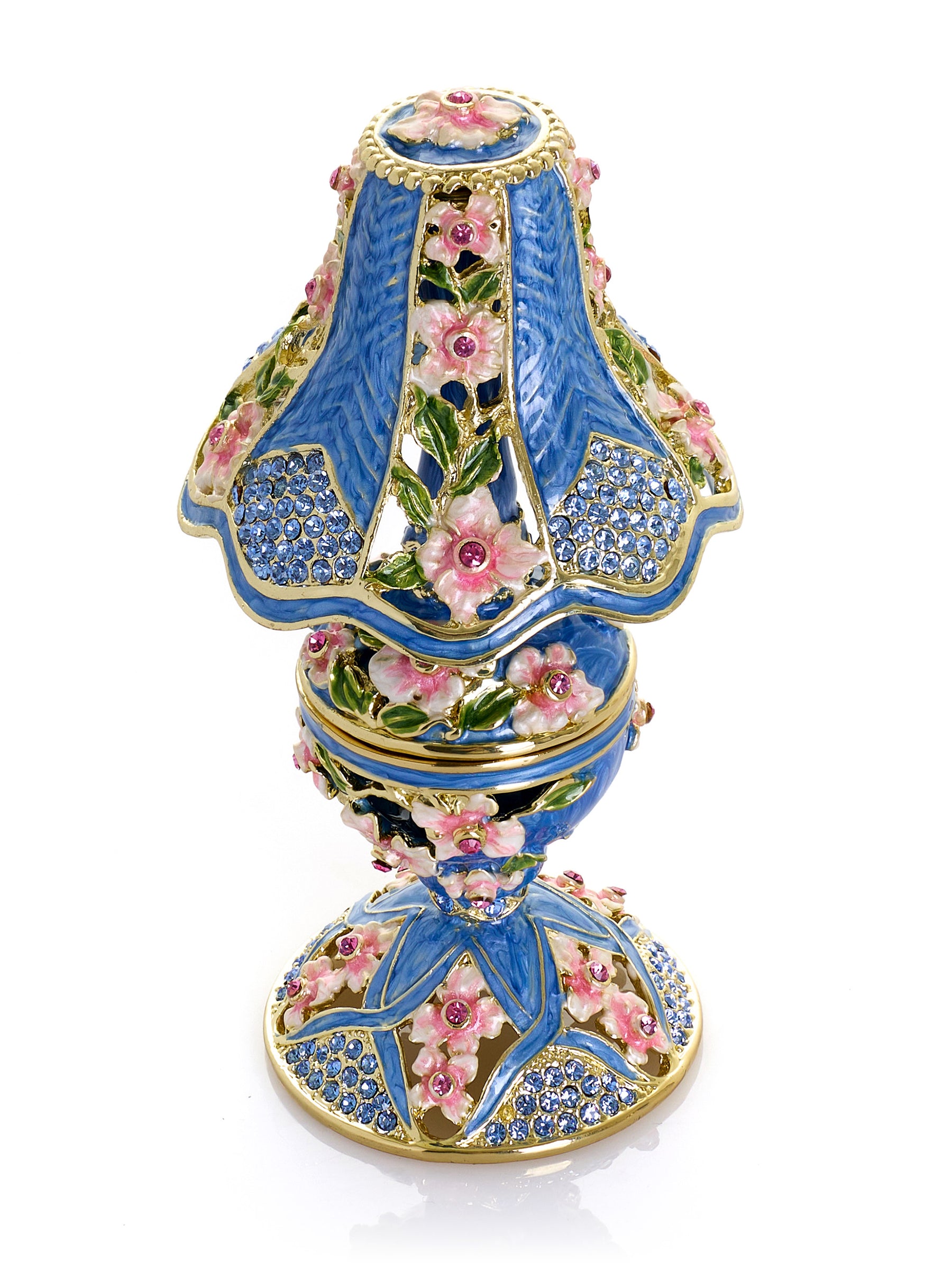 Royal Blue Classic Lamp Decorated with Pink Flowers