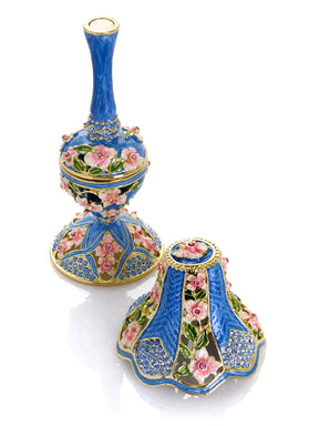 Royal Blue Classic Lamp Decorated with Pink Flowers