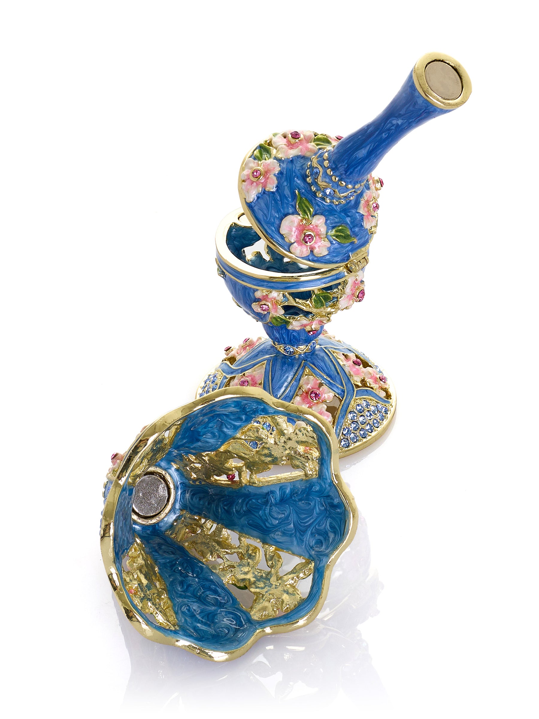 Royal Blue Classic Lamp Decorated with Pink Flowers