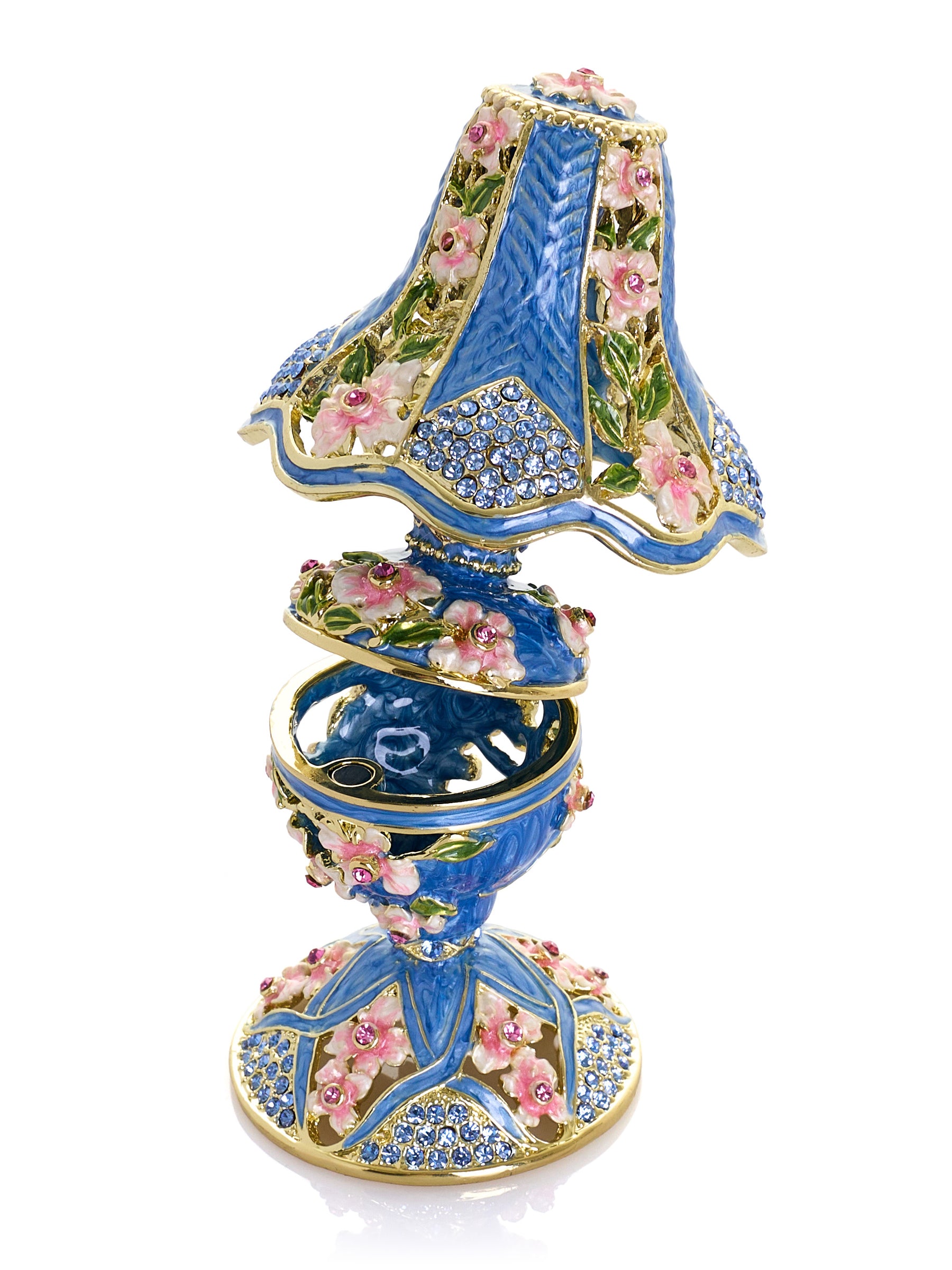 Royal Blue Classic Lamp Decorated with Pink Flowers