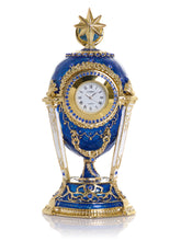 Boîte à bijoux Œuf Horloge Bleu Royal & Or avec Compartiment Secret & Étoile Amovible