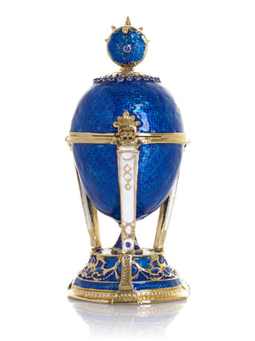 Boîte à bijoux Œuf Horloge Bleu Royal & Or avec Compartiment Secret & Étoile Amovible