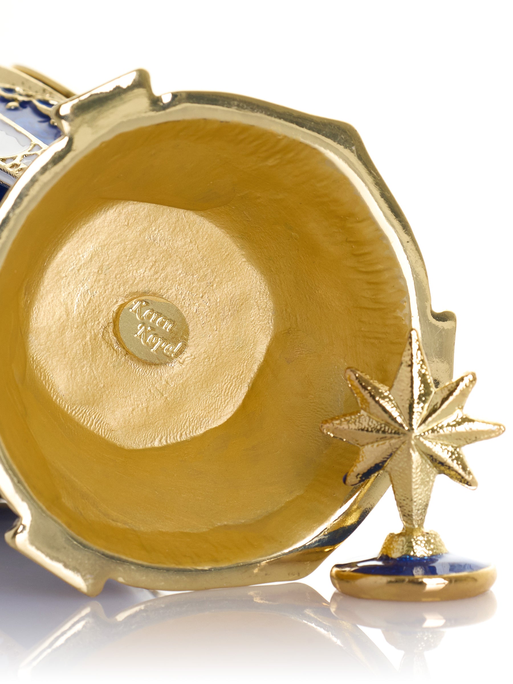 Boîte à bijoux Œuf Horloge Bleu Royal & Or avec Compartiment Secret & Étoile Amovible