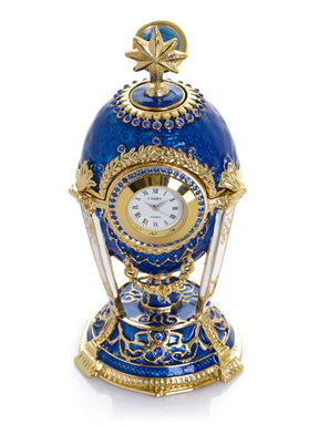 Boîte à bijoux Œuf Horloge Bleu Royal & Or avec Compartiment Secret & Étoile Amovible