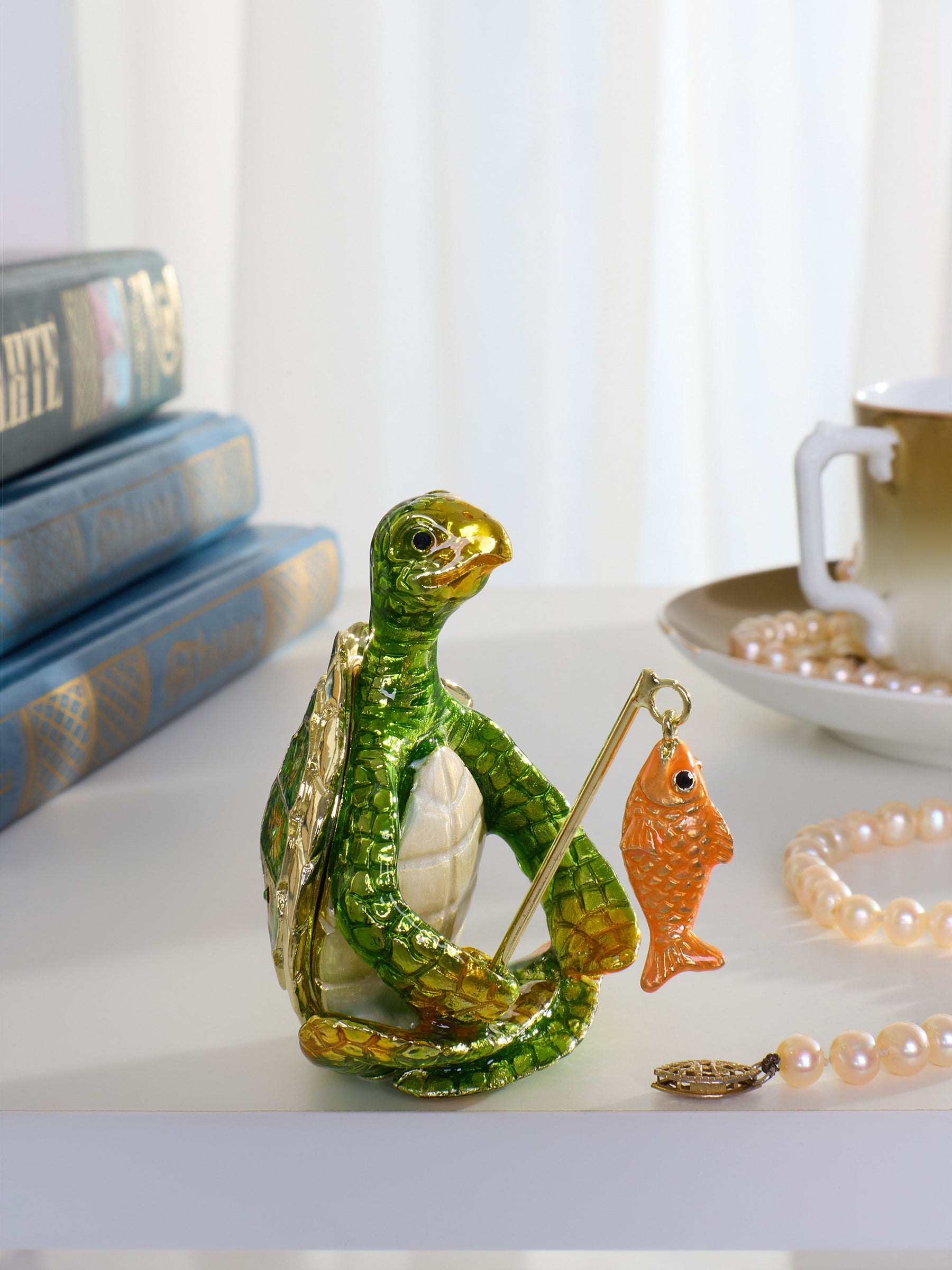 Turtle Fishing for a Goldfish Trinket Box