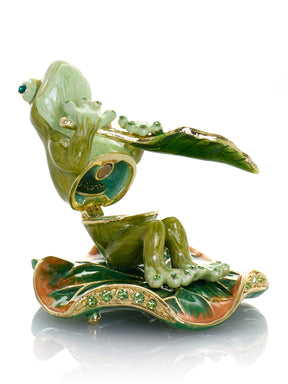 Keren Kopal Green Frog Rowing a Leaf Trinket Box