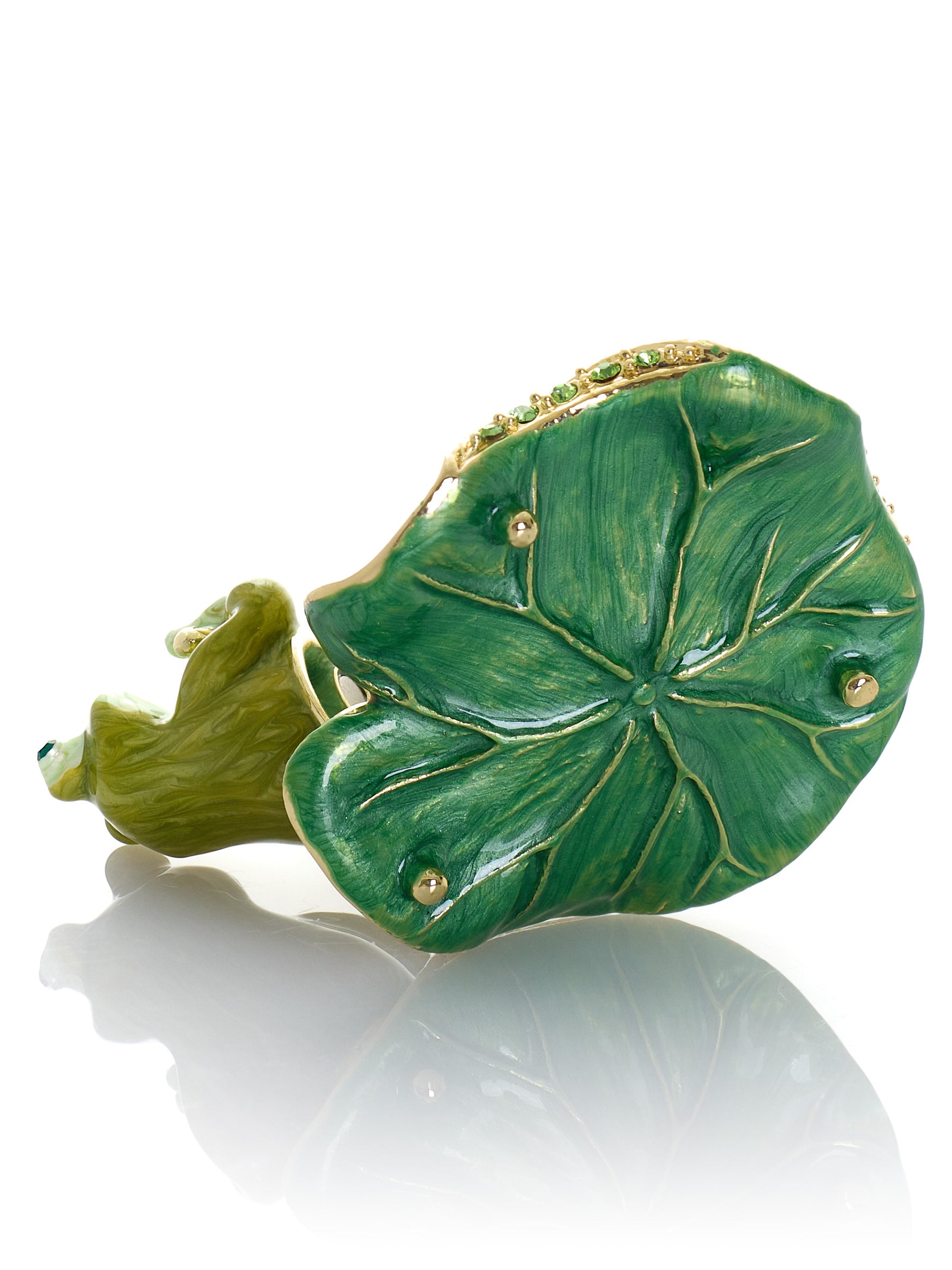 Keren Kopal Green Frog Rowing a Leaf Trinket Box