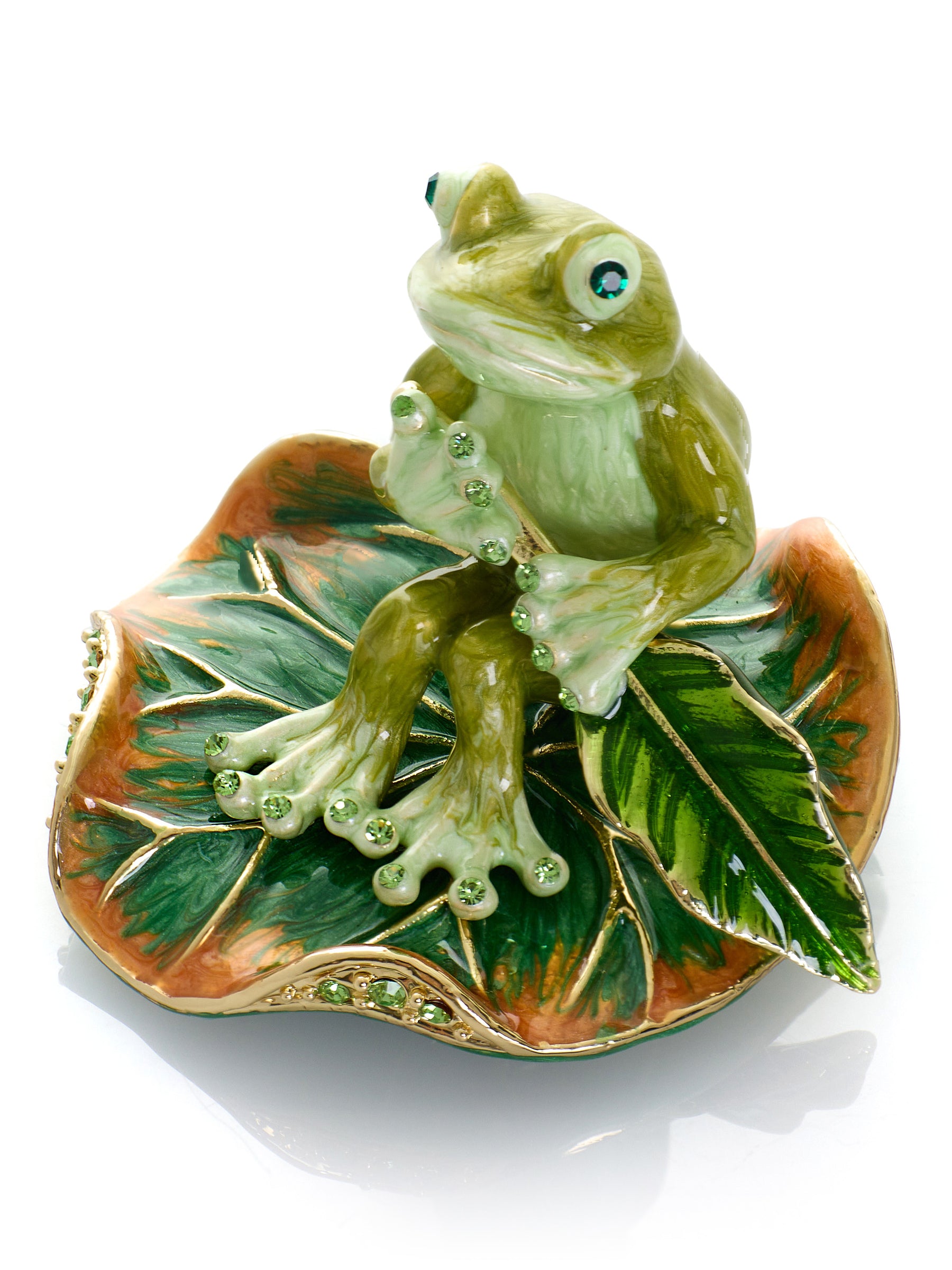 Keren Kopal Green Frog Rowing a Leaf Trinket Box
