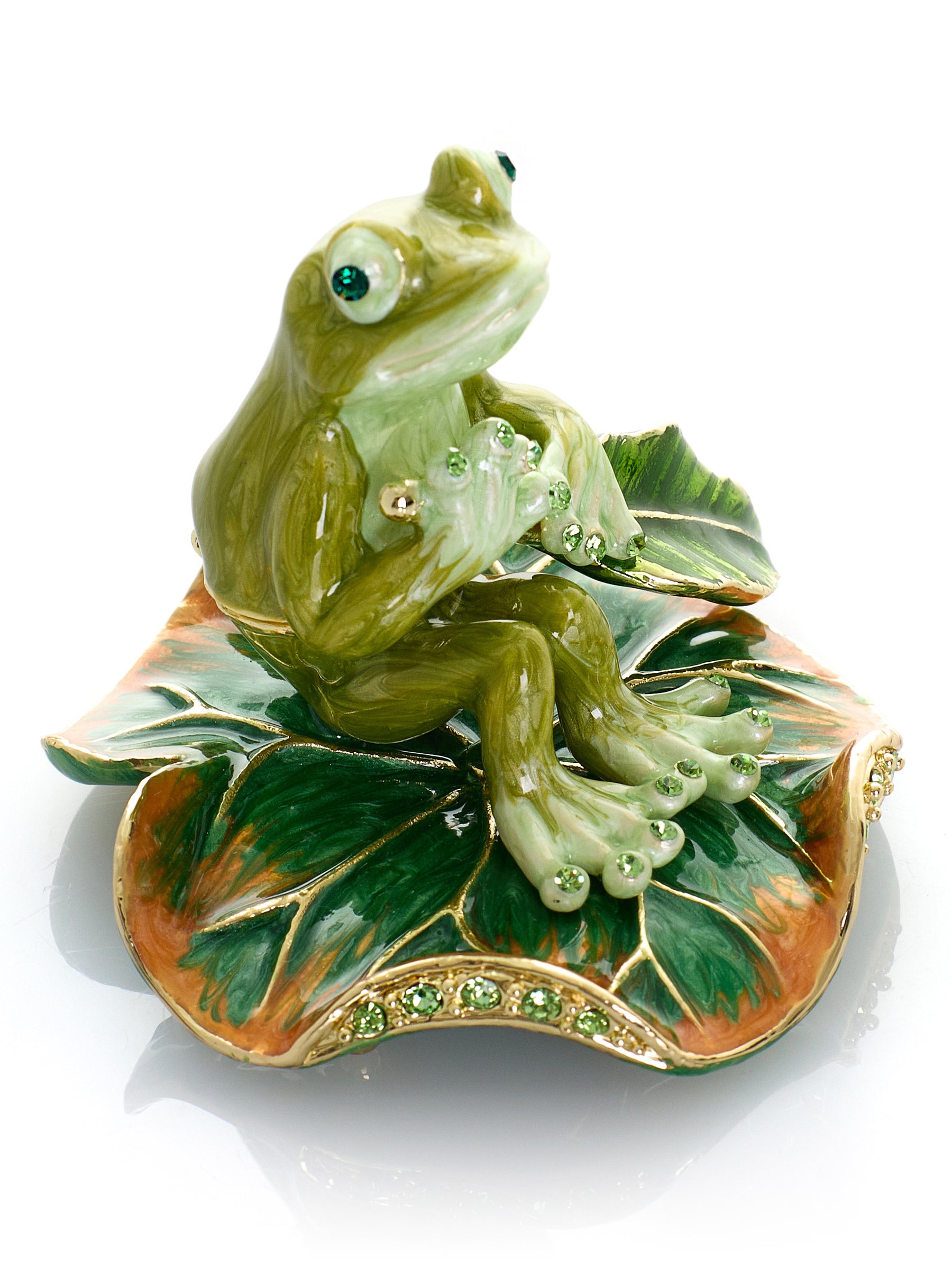 Keren Kopal Green Frog Rowing a Leaf Trinket Box