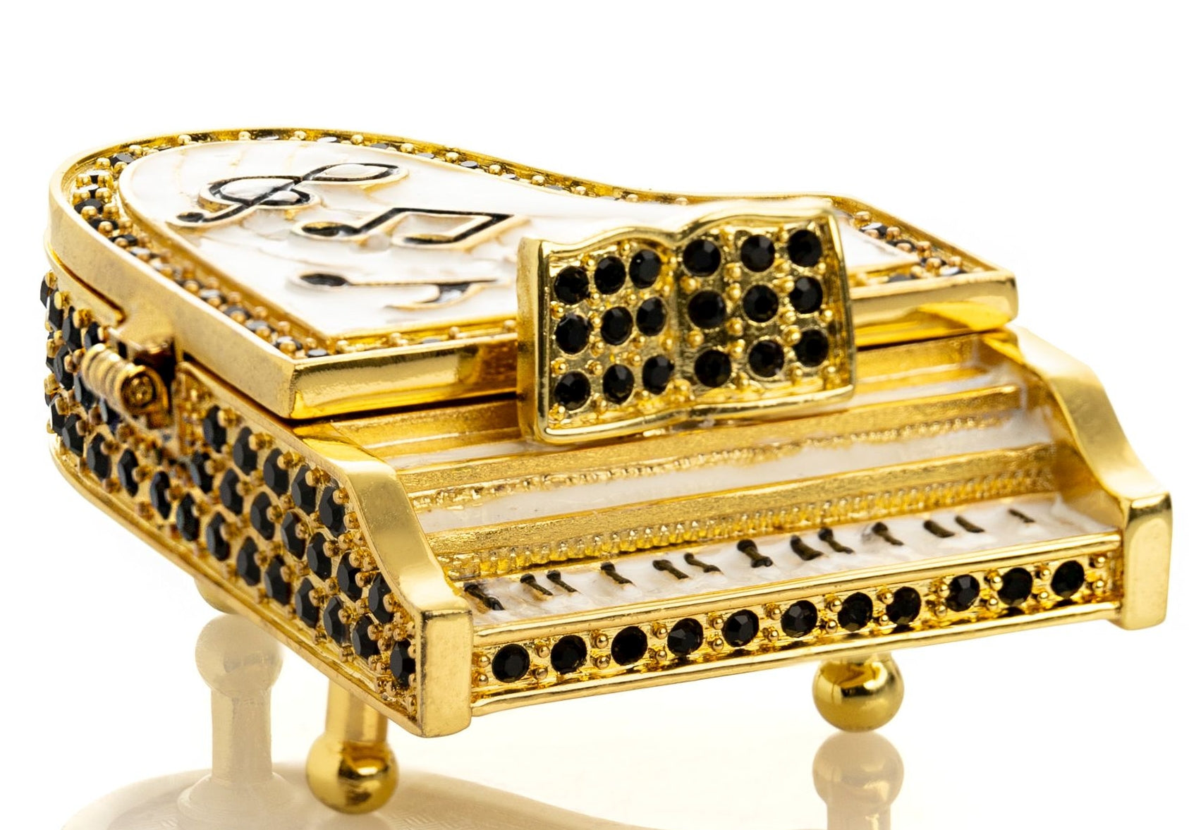 Golden White Piano with Black Crystals