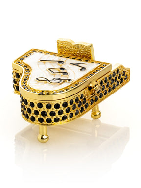 Golden White Piano with Black Crystals