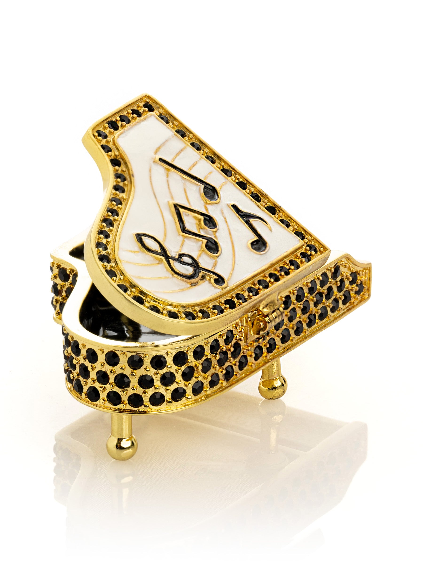 Golden White Piano with Black Crystals
