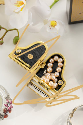 Golden White Piano with Black Crystals