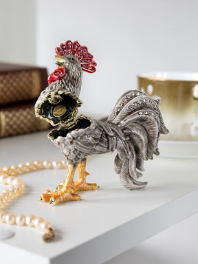 Gray Rooster Jewelry Trinket Box