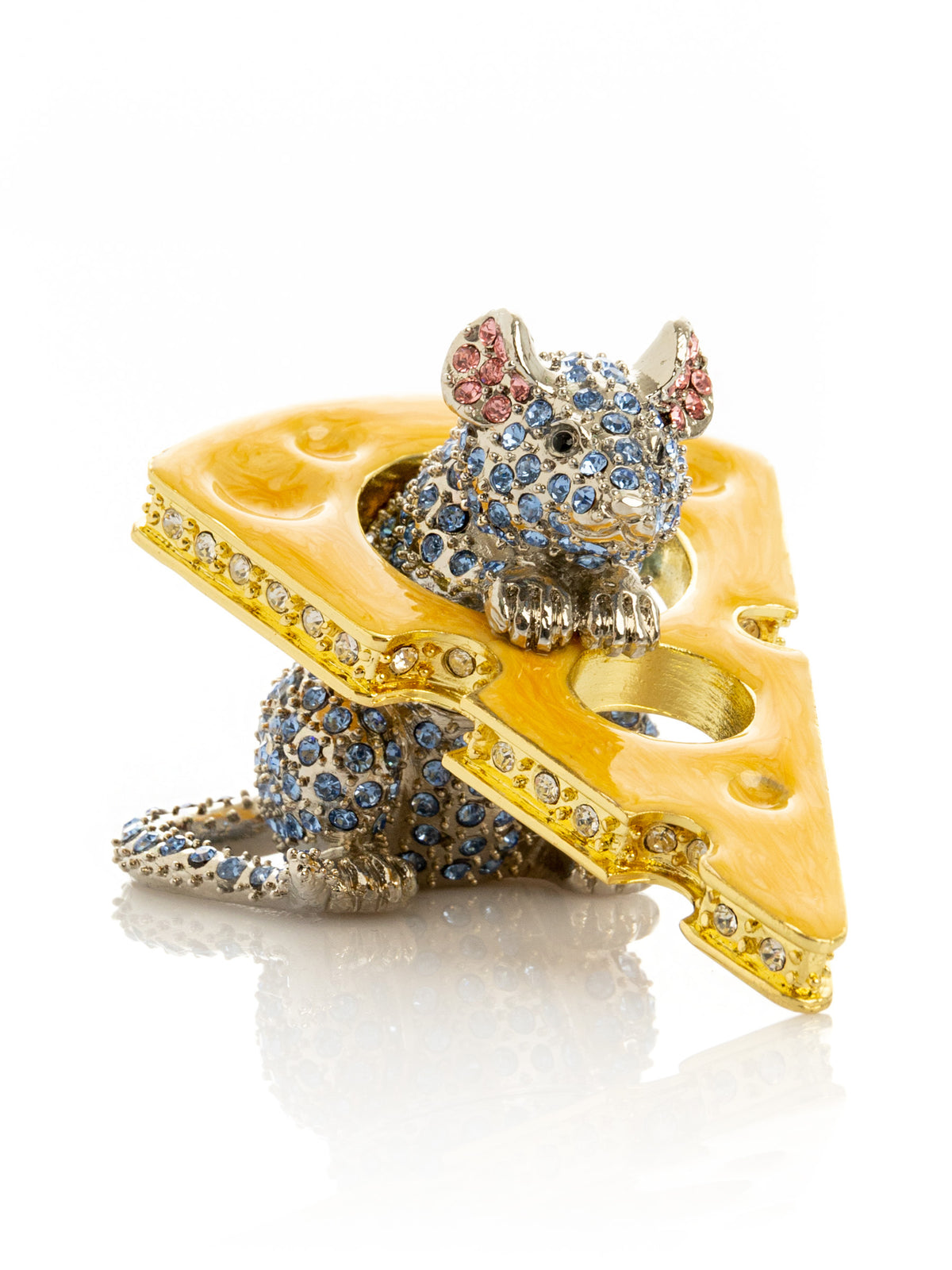 Sparkling Mouse Peeking from Yellow Cheese Trinket Box
