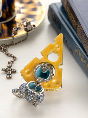 Sparkling Mouse Peeking from Yellow Cheese Trinket Box